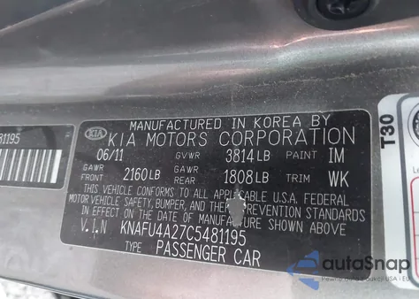 2012 Kia Forte Ex from USA, damaged, VIN KNAFU4A27C5481195
